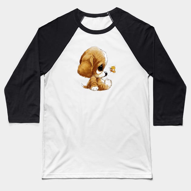 Puppy Baseball T-Shirt by Mendi Art